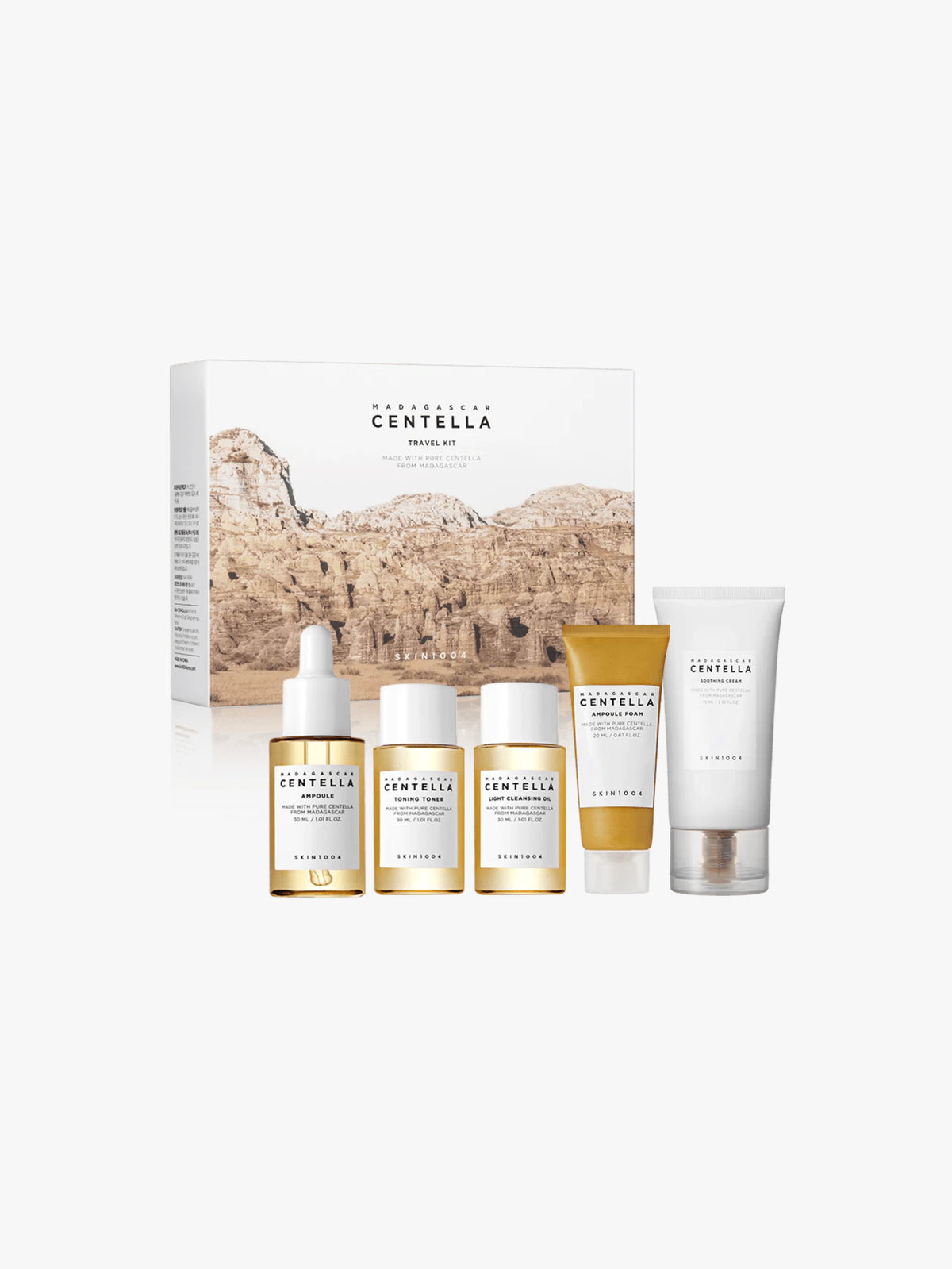 MADAGASCAR CENTELLA TRAVEL KIT (CLEANSING OIL 30ML+FOAM 20ML+TONER 30ML+AMPOULE 30ML+ CREAM 30ML) - GA HEADHOUSE